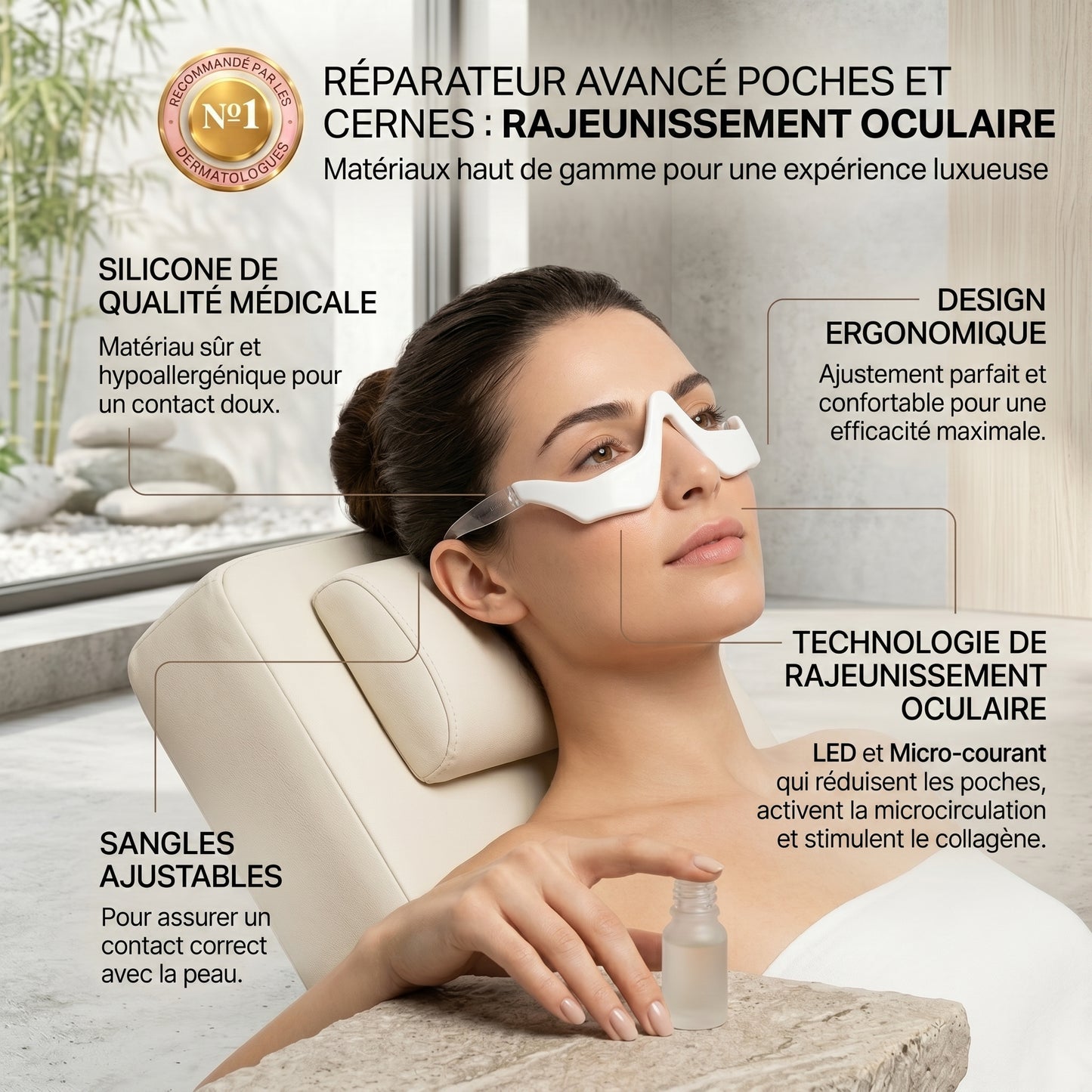 Masseur oculaire 3D avec lumière rouge et EMS